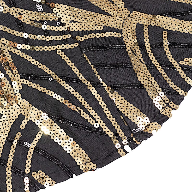 Cocktail Spandex Table Cover with Wave Embroidered Sequins - Black and Gold TAB_COCK02_WAVE_BLKGD