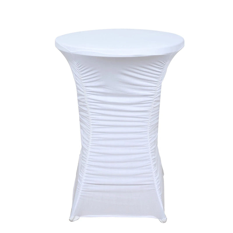 Cocktail Table Cover Ruched Pleated Heavy Duty Spandex Tablecloth TAB_COCK_SPX03_WHT