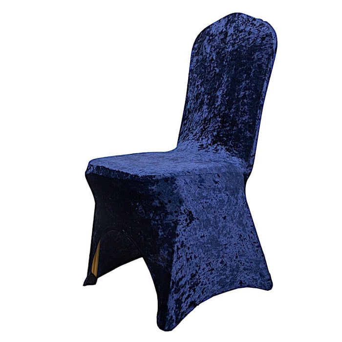 Crushed Velvet Fitted Spandex Banquet Chair Cover CHAIR_VEL01_NAVY