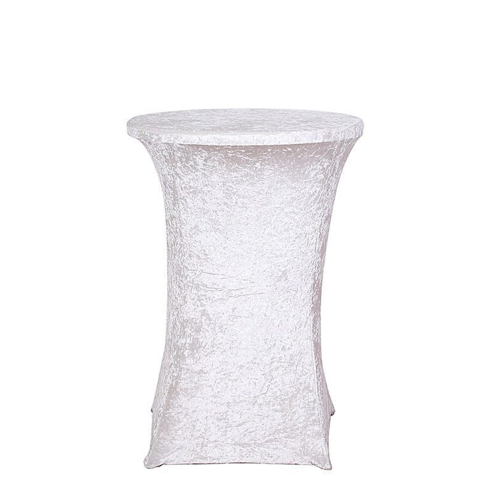 Crushed Velvet Stretch Fitted Round Highboy Cocktail Table Cover TAB_COCK_VEL01_WHT