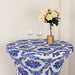 Damask Cocktail Spandex Table Cover - Royal Blue and White TAB_COCK_FLK_ROY