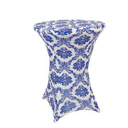 Damask Cocktail Spandex Table Cover - Royal Blue and White TAB_COCK_FLK_ROY