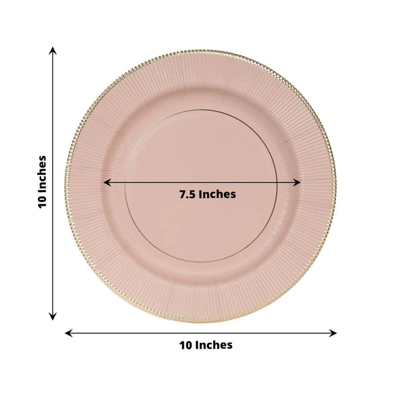 25 Metallic Round Paper Salad Dinner Plates with Textured Rim - Disposable Tableware