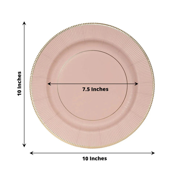 25 Metallic Round Paper Salad Dinner Plates with Textured Rim - Disposable Tableware