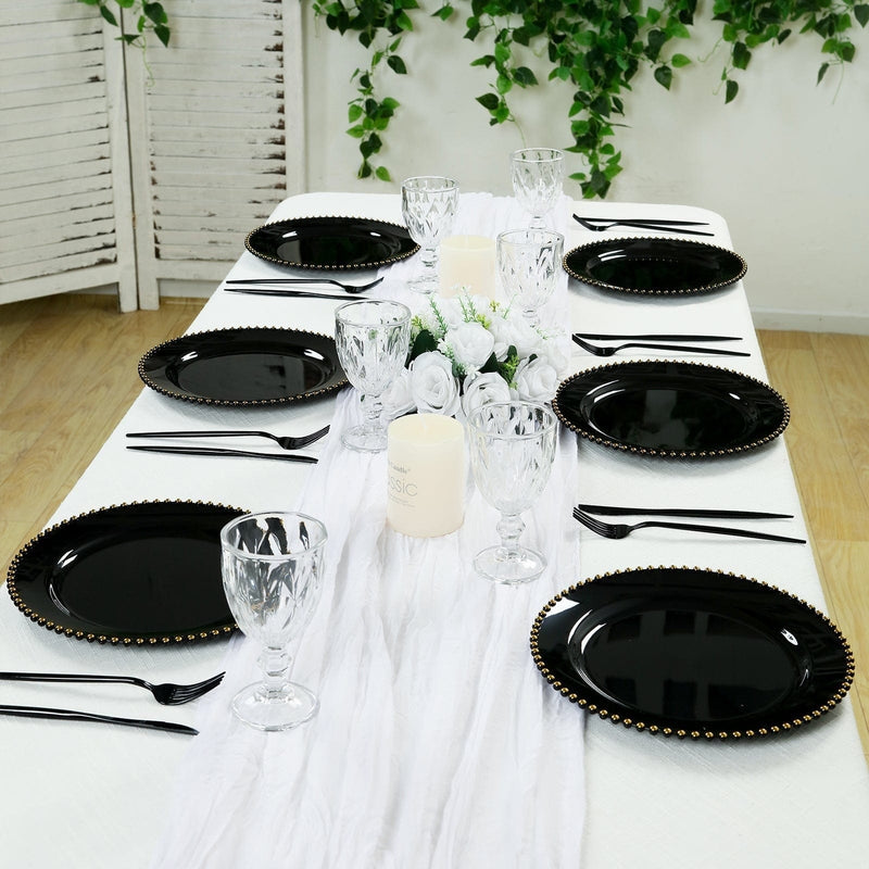 10 Round Plastic Salad Dinner Plates with Beaded Rim - Disposable Tableware