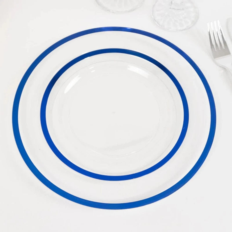 10 Round Plastic Salad Plates with Gold Rim - Disposable Tableware