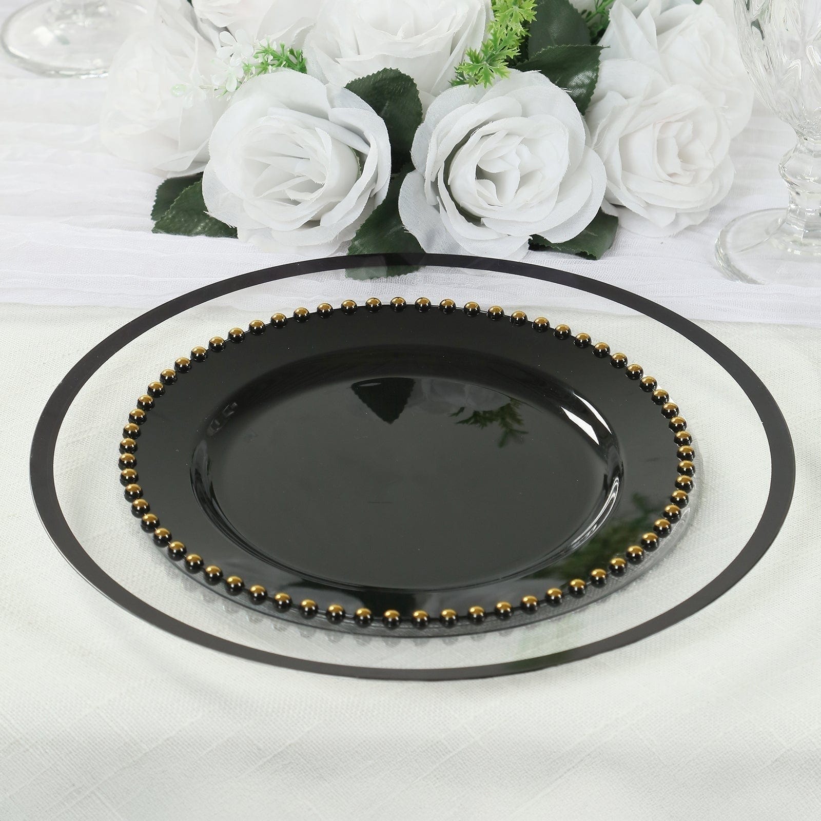 10 Round Plastic Salad Dinner Plates with Beaded Rim - Disposable Tableware