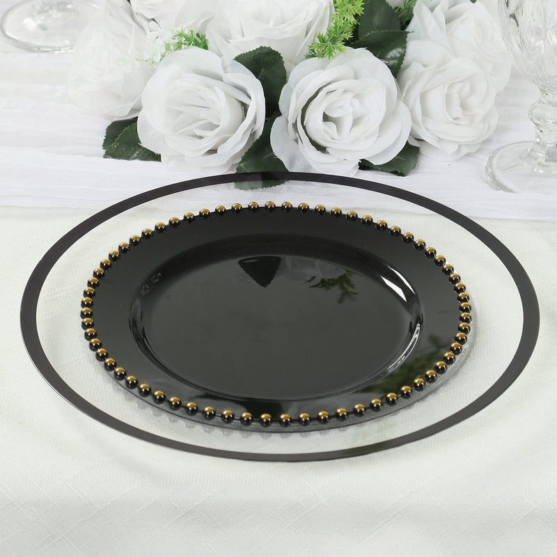 10 Round Plastic Salad Dinner Plates with Beaded Rim - Disposable Tableware