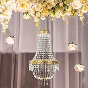 Empire Style Beaded Crystal Chandelier with Gold Ornate Metal Frame - Clear