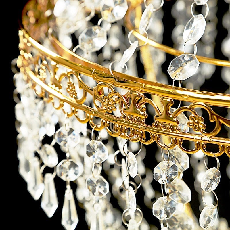 Empire Style Beaded Crystal Chandelier with Gold Ornate Metal Frame - Clear