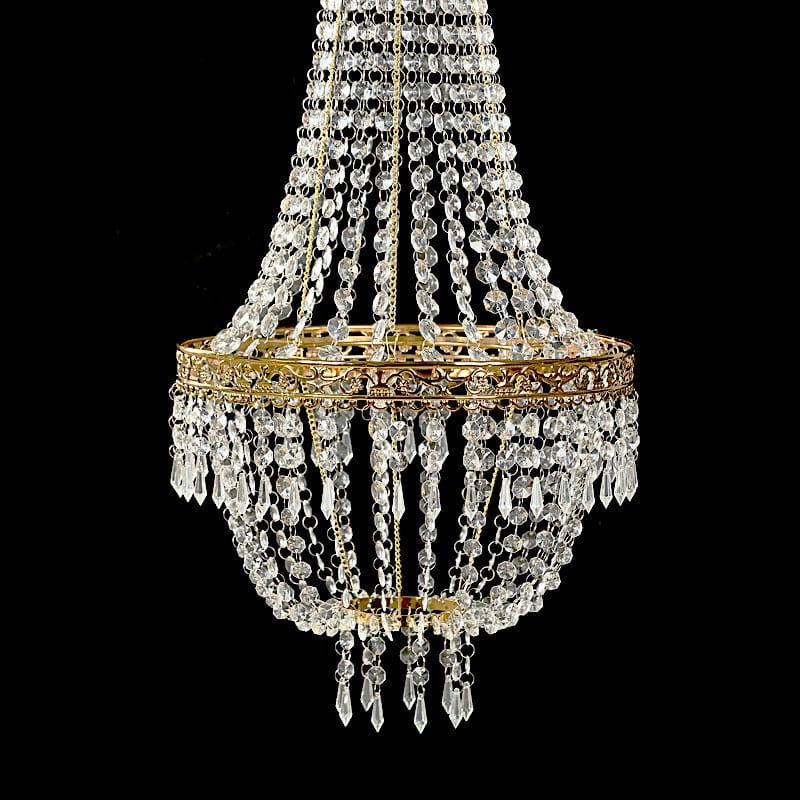 Empire Style Beaded Crystal Chandelier with Gold Ornate Metal Frame - Clear