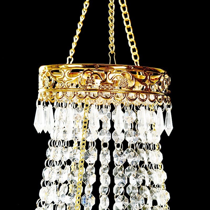 Empire Style Beaded Crystal Chandelier with Gold Ornate Metal Frame - Clear