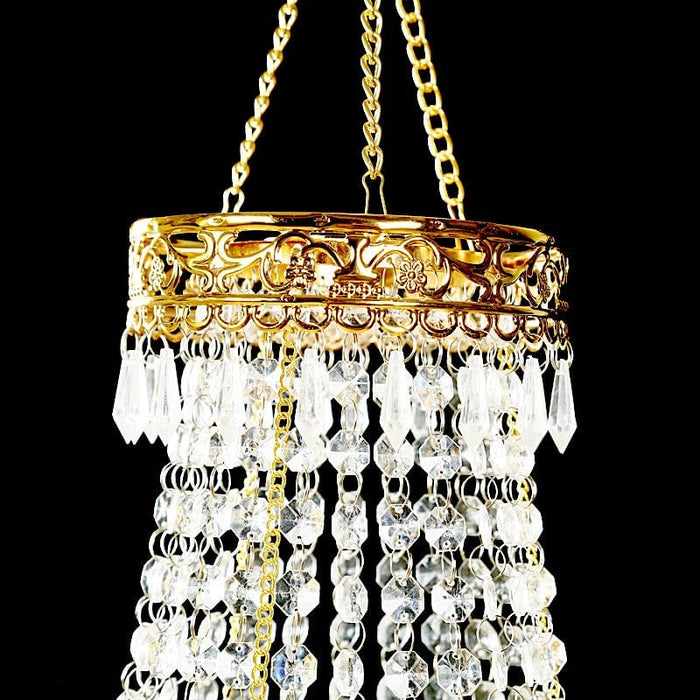 Empire Style Beaded Crystal Chandelier with Gold Ornate Metal Frame - Clear