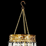 Empire Style Beaded Crystal Chandelier with Gold Ornate Metal Frame - Clear