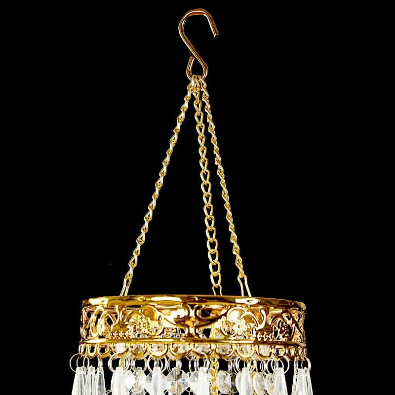 Empire Style Beaded Crystal Chandelier with Gold Ornate Metal Frame - Clear