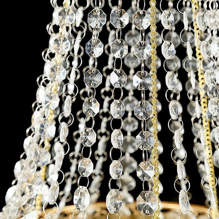 Empire Style Beaded Crystal Chandelier with Gold Ornate Metal Frame - Clear