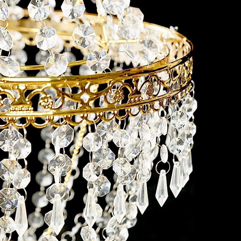 Empire Style Beaded Crystal Chandelier with Gold Ornate Metal Frame - Clear