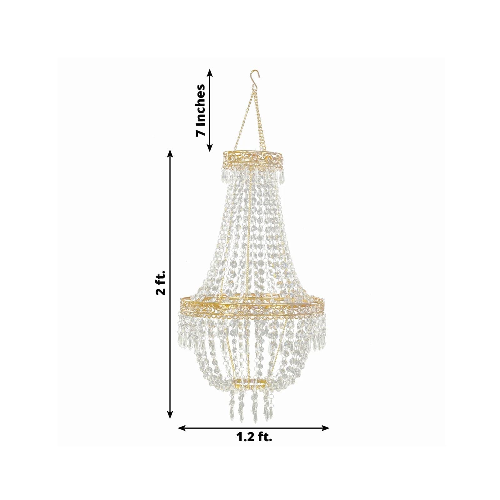 Empire Style Beaded Crystal Chandelier with Gold Ornate Metal Frame - Clear