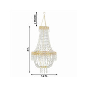 Empire Style Beaded Crystal Chandelier with Gold Ornate Metal Frame - Clear