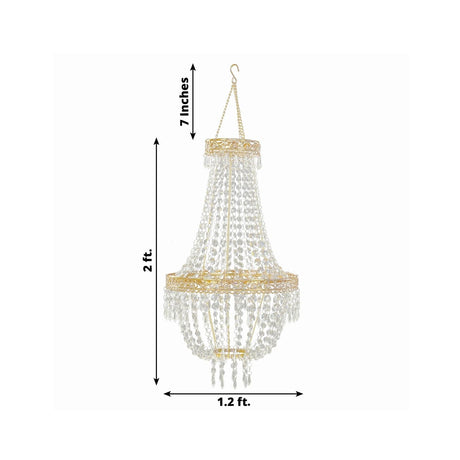 Empire Style Beaded Crystal Chandelier with Gold Ornate Metal Frame - Clear