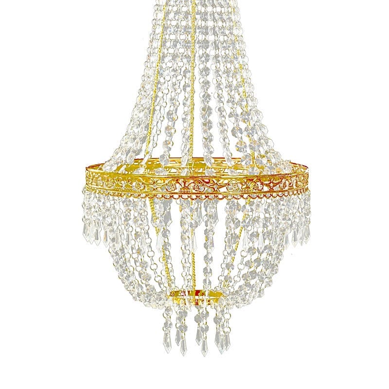 Empire Style Beaded Crystal Chandelier with Gold Ornate Metal Frame - Clear CHDLR_HANG01_2FT_GOLD
