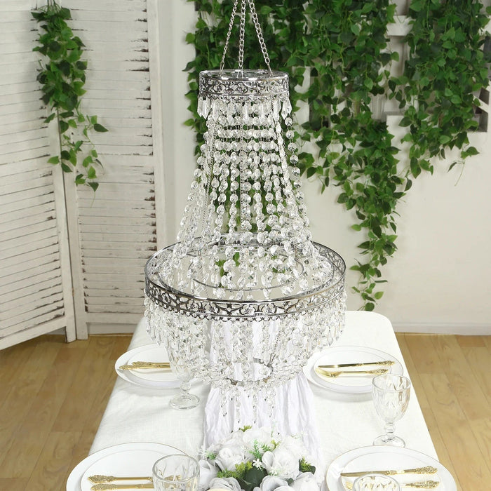 Empire Style Beaded Crystal Clear Chandelier with Ornate Metal Frame