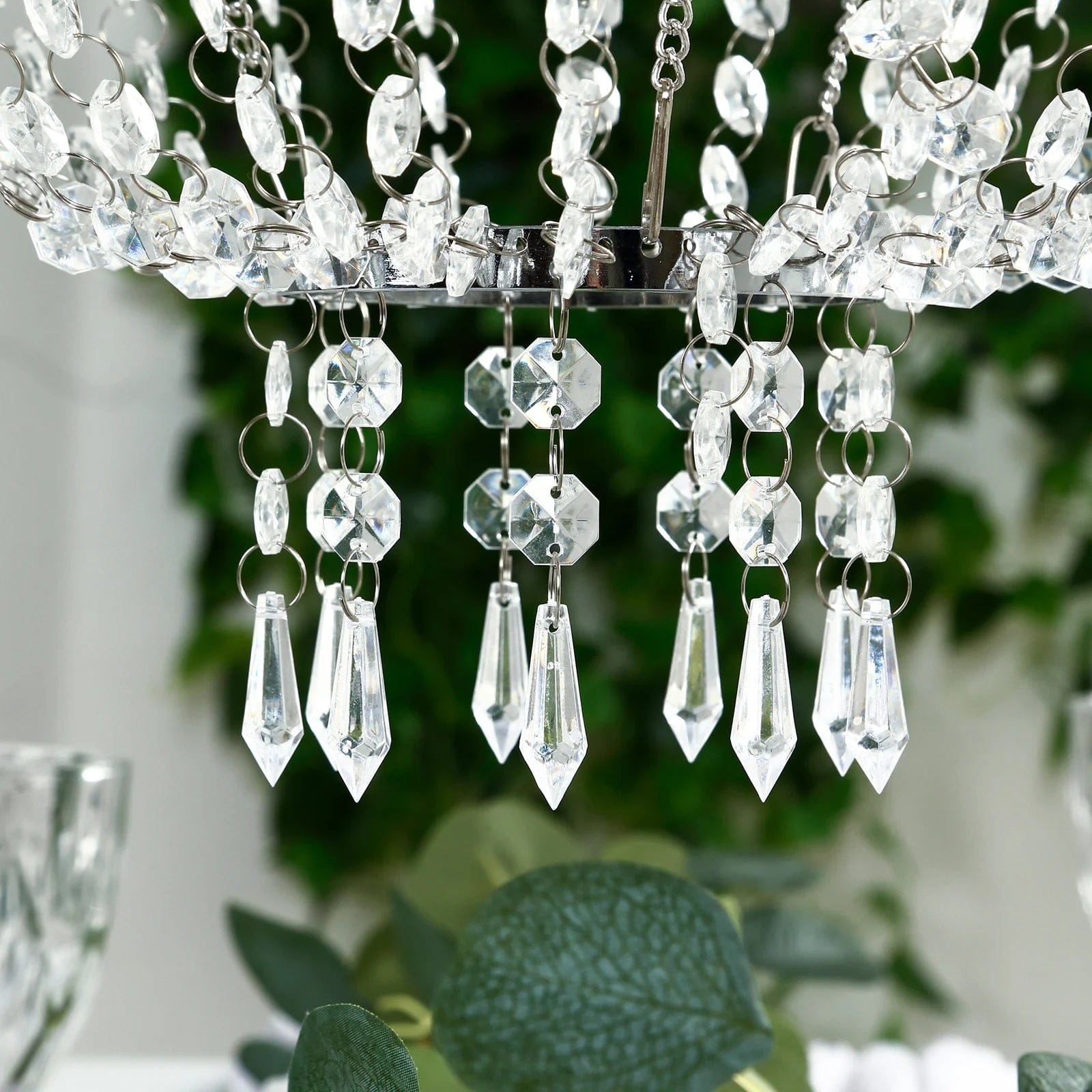 Empire Style Beaded Crystal Clear Chandelier with Ornate Metal Frame