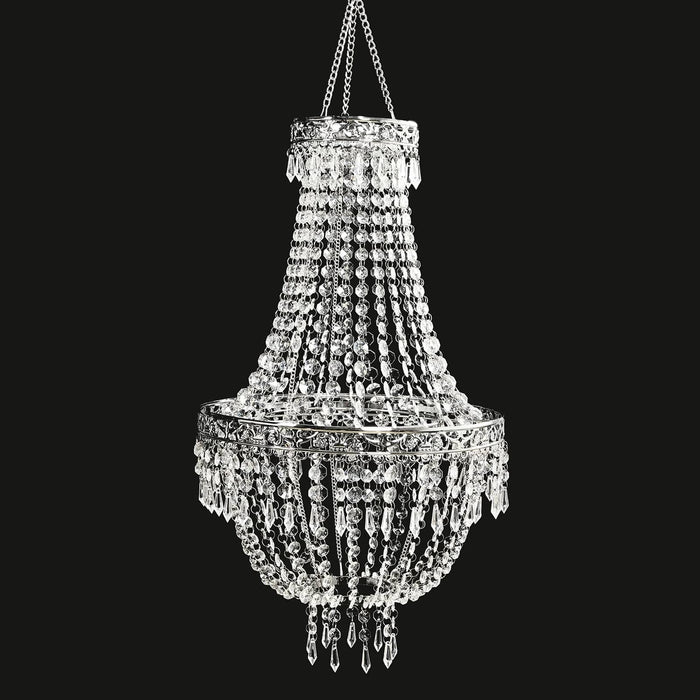 Empire Style Beaded Crystal Clear Chandelier with Ornate Metal Frame