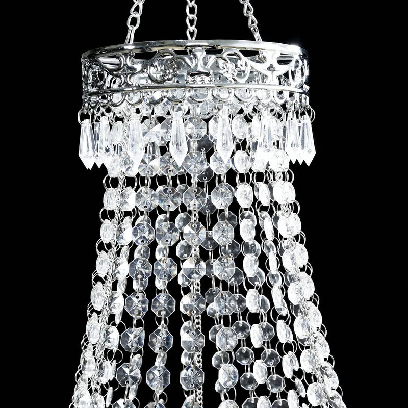 Empire Style Beaded Crystal Clear Chandelier with Ornate Metal Frame