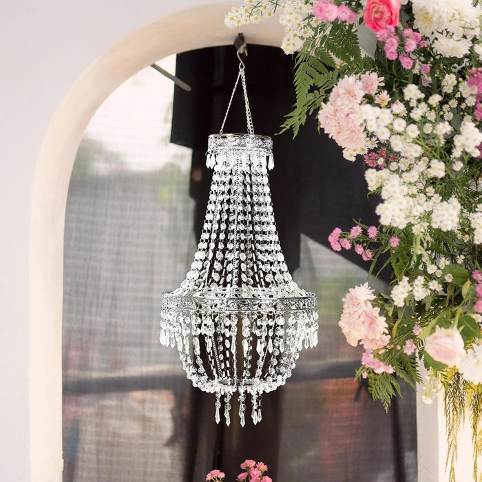 Empire Style Beaded Crystal Clear Chandelier with Ornate Metal Frame