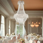 Empire Style Beaded Crystal Clear Chandelier with Ornate Metal Frame