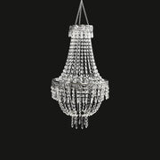 Empire Style Beaded Crystal Clear Chandelier with Ornate Metal Frame