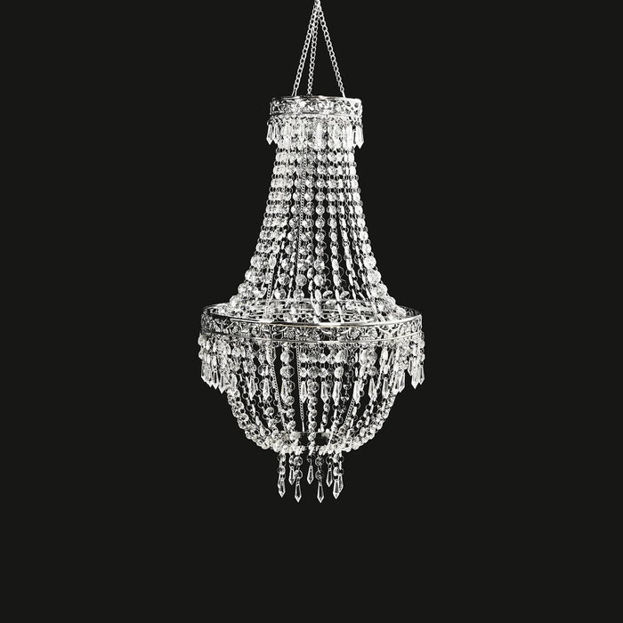 Empire Style Beaded Crystal Clear Chandelier with Ornate Metal Frame