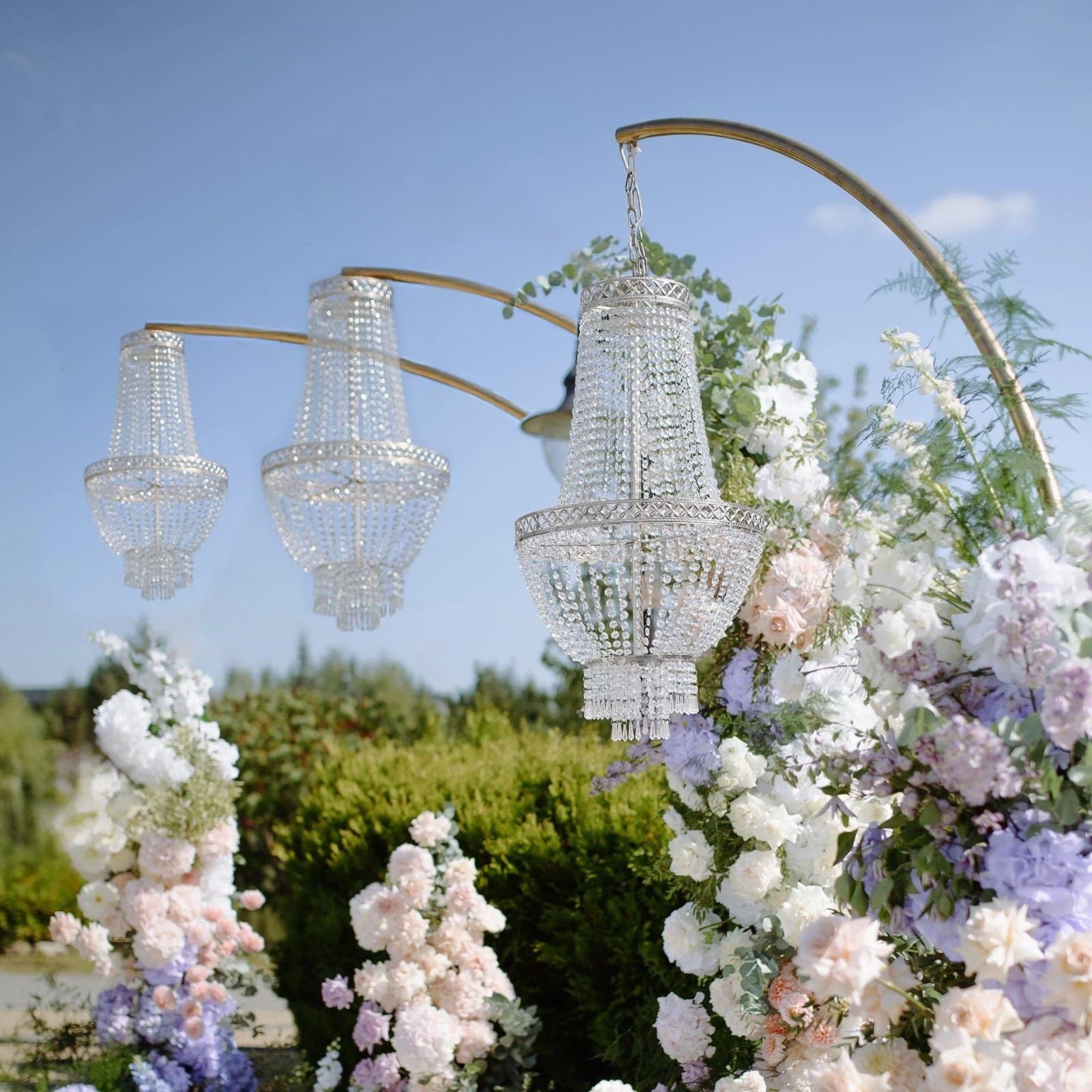 Empire Style Beaded Crystal Clear Chandelier with Ornate Metal Frame