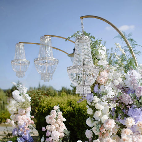 Empire Style Beaded Crystal Clear Chandelier with Ornate Metal Frame