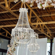 Empire Style Beaded Crystal Clear Chandelier with Ornate Metal Frame