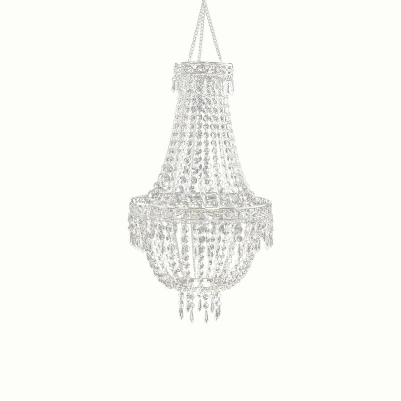 Empire Style Beaded Crystal Clear Chandelier with Ornate Metal Frame CHDLR_HANG01_2FT_SILV