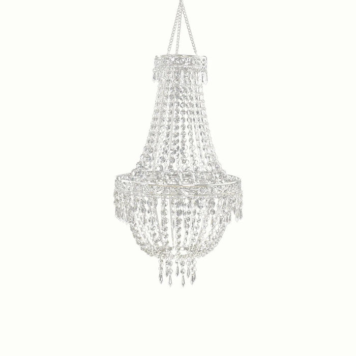 Empire Style Beaded Crystal Clear Chandelier with Ornate Metal Frame CHDLR_HANG01_2FT_SILV
