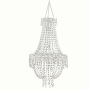 Empire Style Beaded Crystal Clear Chandelier with Ornate Metal Frame CHDLR_HANG01_3FT_SILV