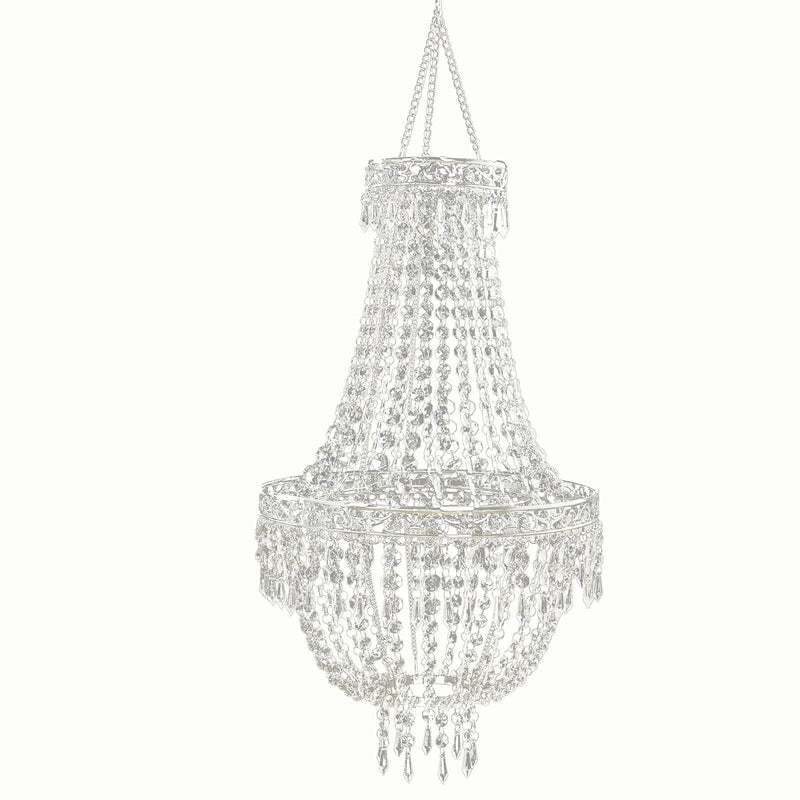Empire Style Beaded Crystal Clear Chandelier with Ornate Metal Frame CHDLR_HANG01_3FT_SILV