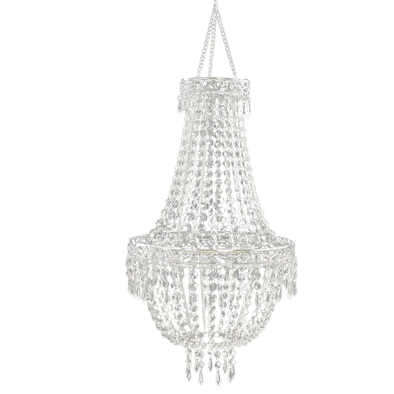 Empire Style Beaded Crystal Clear Chandelier with Ornate Metal Frame CHDLR_HANG01_5FT_SILV