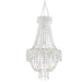 Empire Style Beaded Crystal Clear Chandelier with Ornate Metal Frame CHDLR_HANG01_5FT_SILV