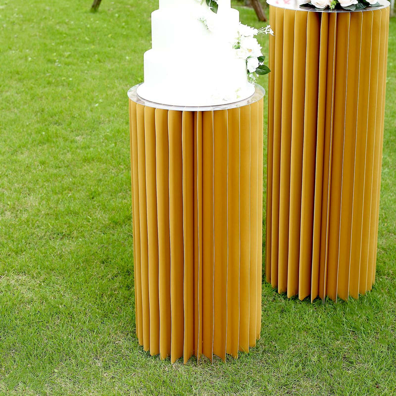 Folding DIY Accordion Pillar Cardboard Display Stand Pedestal Box - Gold PROP_BOX_005_1224_GOLD