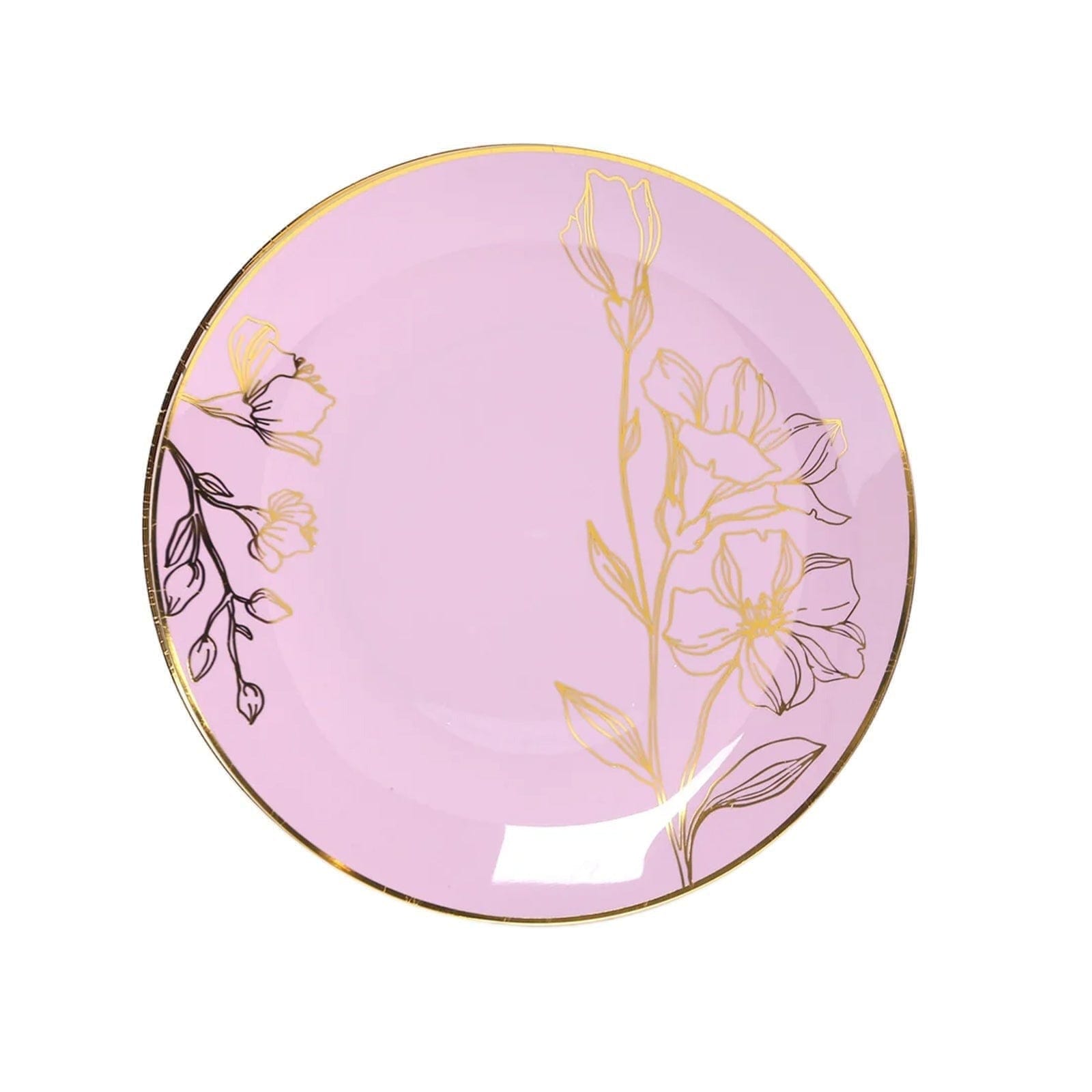 20 Round Plastic Salad Dinner Plates with Gold Floral Design - Disposable Tableware