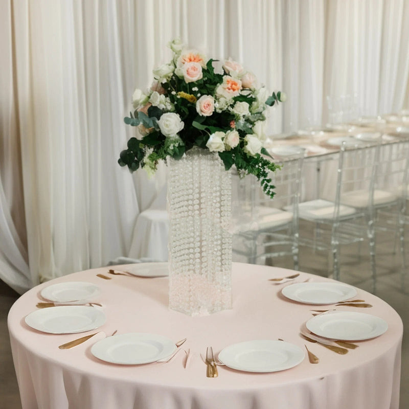 Heavy Duty Acrylic Flower Pedestal Vase with Hanging Crystal Beads