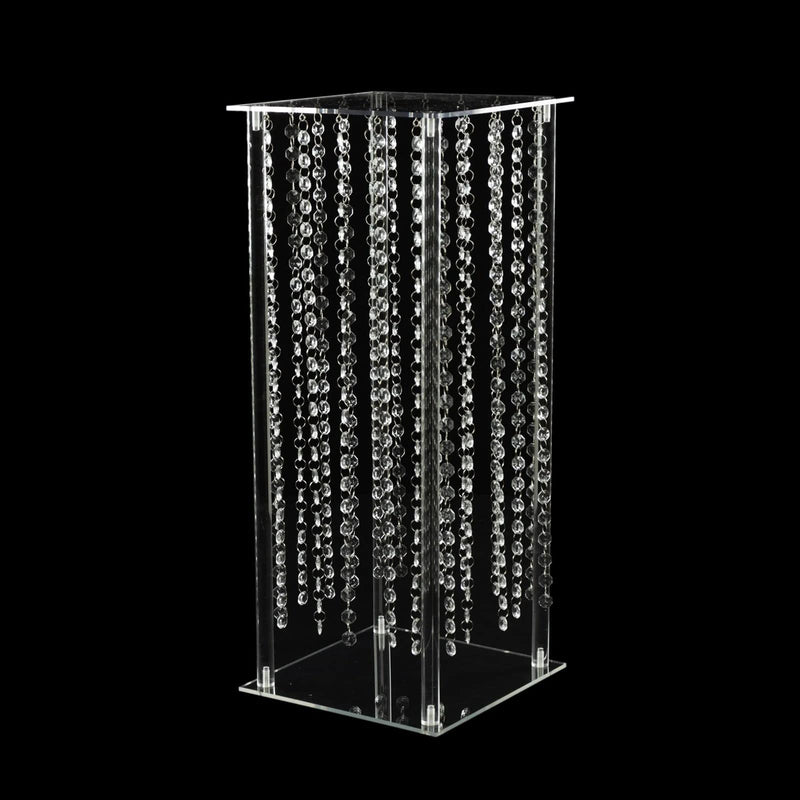 Heavy Duty Acrylic Flower Pedestal Vase with Hanging Crystal Beads