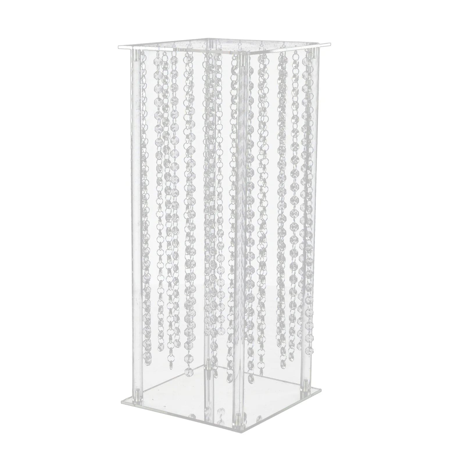 Heavy Duty Acrylic Flower Pedestal Vase with Hanging Crystal Beads