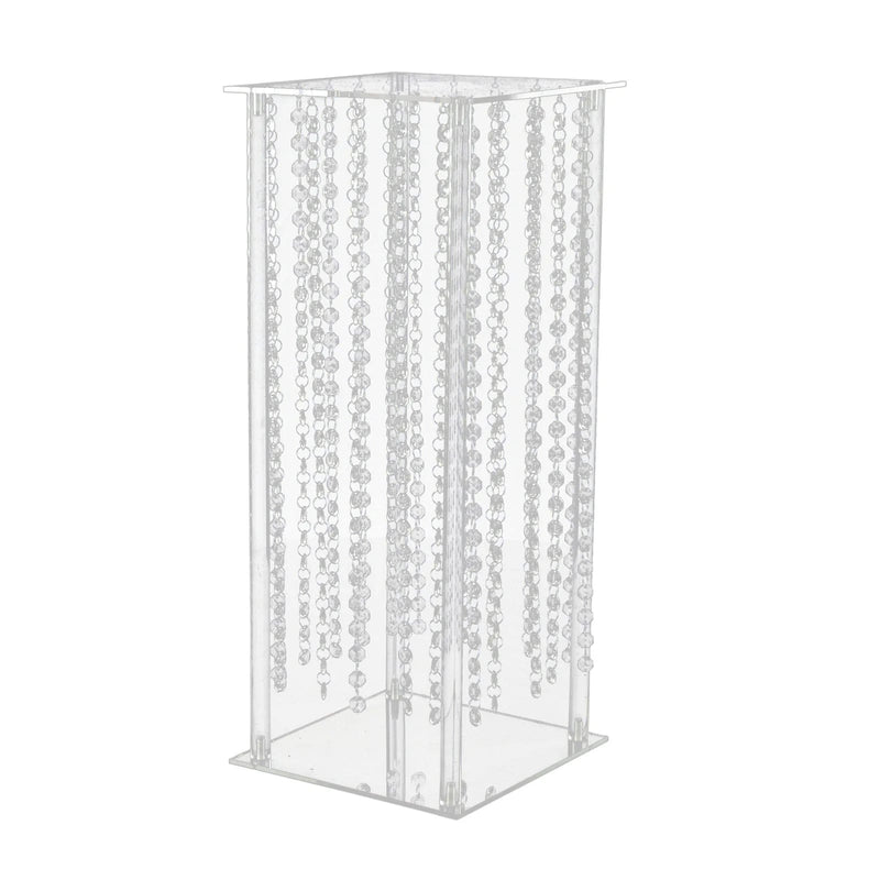 Heavy Duty Acrylic Flower Pedestal Vase with Hanging Crystal Beads