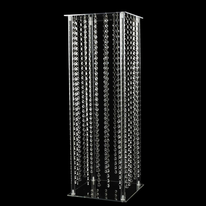 Heavy Duty Acrylic Flower Pedestal Vase with Hanging Crystal Beads