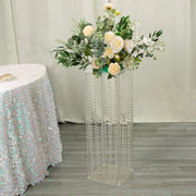 Heavy Duty Acrylic Flower Pedestal Vase with Hanging Crystal Beads